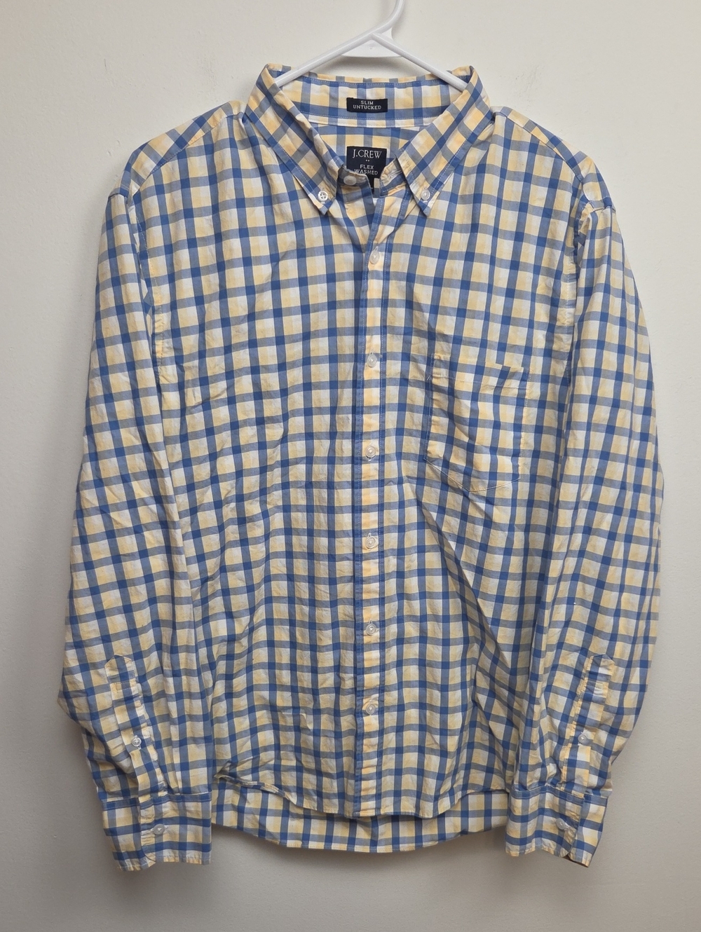 J.Crew Yellow Blue Plaid Slim Untucked Button Down Shirt Career Business Casual